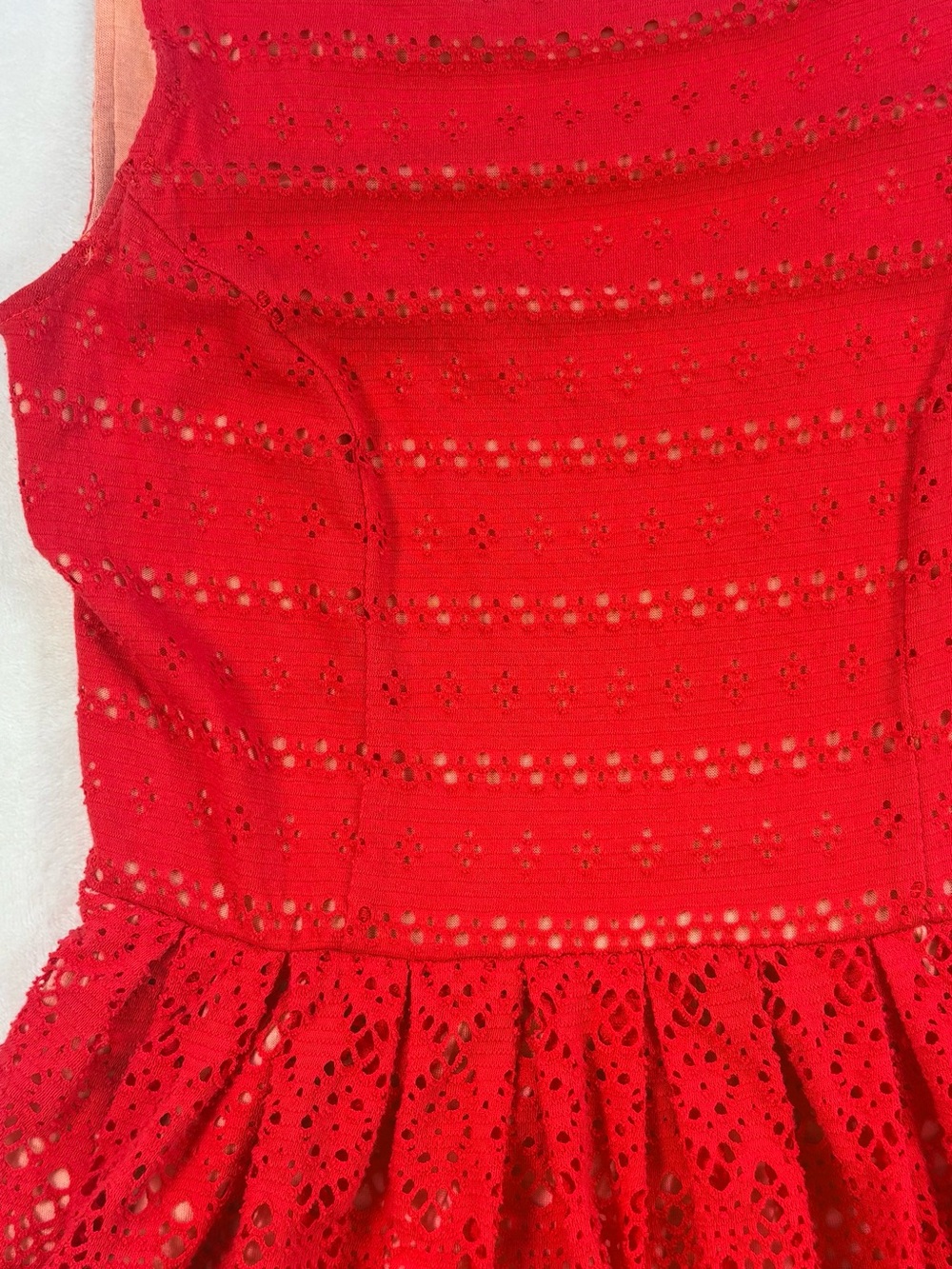 ANTHROPOLOGIE Postmark Sunstream Red Eyelet Fit Flare Mini Dress XS - Picture 9 of 12